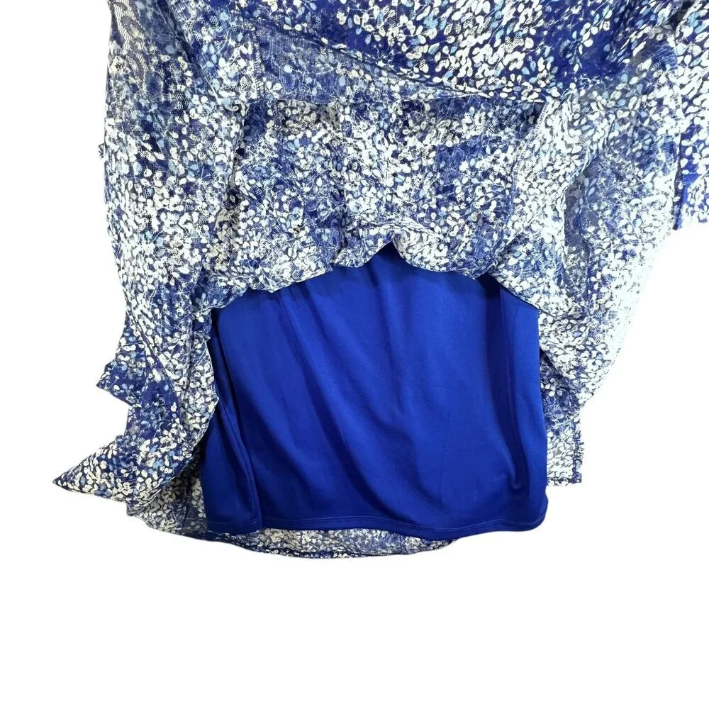 RN Studio Ronni Nicole Dress Blue Handkerchief Hem Flowy Lace Overlay Lined 16 - Picture 6 of 13